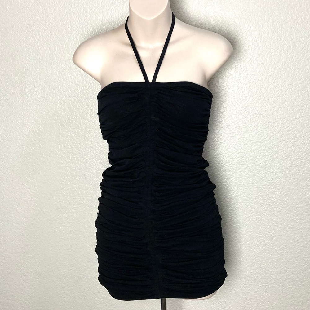 Zimmermann Black Ruched Halter Mini Dress